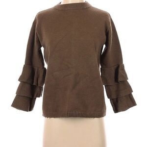 Haute Rogue Brown Ruffle Sleeve Crew Neck Women’s Sweater Designed in New York